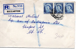 80972 - Neuseeland - 1956 - 3@4d QEII A R-Bf RICCARTON -> Christchurch - Storia Postale