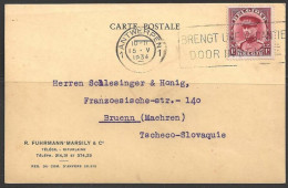 1934 1F King Albert On Carte Postale To Czechoslovakia - Storia Postale
