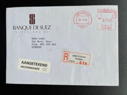 NETHERLANDS 1989 REGISTERED LETTER AMSTERDAM KERKSTRAAT TO UTRECHT 24-05-1989 NEDERLAND AANGETEKEND FRAMA ATM - Lettres & Documents