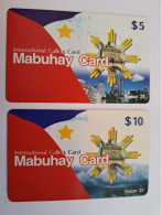 GUAM/ SAIPAN / 2X  PHONECARD    MABUHAY CARD / VISION 21  -$ 5,-, $10,-  Fine Used  ** 17235 ** - Guam