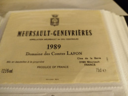 ÉTIQUETTE DE VIN MEURSAULT GENÉVRIERES 1989 AINE DES COMTES LAFON - Bourgogne