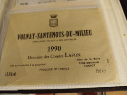 ÉTIQUETTE DE VIN VOLNAY-SANTENOTS- DU MILIEU 1990 DOMAINE DES COMTES LAFON - Bourgogne