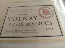 ÉTIQUETTE DE VIN VOLNAY CLOS DES DUCS 2004 MONOPOLE DOMAINE MARQUIS D'ANGERVILLE - Bourgogne