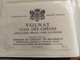 ÉTIQUETTE DE VIN VOLNAY CLOS DES CHÊNES PREMIER CRU DOMAINE DU CHÂTEAU DE MEURSAULT - Bourgogne