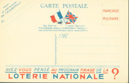 Guerre 40 CP FM Carte Postale En Franchise Militaire Se Taire C'est Servir Taisons Nous Méfions Nous Loterie Nationale - Storia Postale