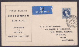 GB Great Britain 1957 First Flight Cover London TO Sydney, Australia, Britannia BOAC, Airways, Airmail - Lettres & Documents