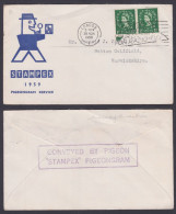 GB Great Britain 1959 Cover Stampex Pigeongram Service, Carried By Pigeon? Slogan Radio-TV, Queen Elizabeth II Stamps - Lettres & Documents