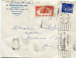 LETTRE AVEC AFFR MIXTE MARTINIQUE / FRANCE AVEC CACHET CROISIERE DU S/S NORMANDIE FORT DE FRANCE 24 FEVRIER 1938 +...... - Covers & Documents