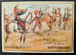 Chromo Biscuits Georges Brateau Paris - Soldat Cavalerie En Selle - Other & Unclassified