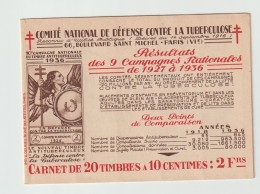 CARNET CAMPAGNE CONTRE LA TUBERCULOSE 1936 - Carnet Complet De 20 Vignettes Avec Bande PUB Chocolat Et Cacao Suchard Et - Otros & Sin Clasificación