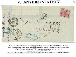 D314 OCB  20      PTS 70  ANVERS STATION    NAAR  KONINGS BERG-PRUISEN        RAYON II - 1865-1866 Profile Left