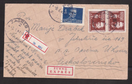 Yugoslavia - 1947 Registered Express Cover Zagreb To Czechoslovakia - Cartas & Documentos