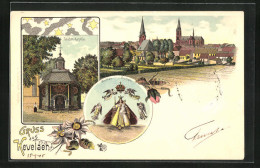 Lithographie Kevelaer, Gnaden-Kapelle, Mutter Gottes, Panorama Mit Kirche  - Kevelaer