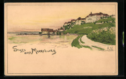 Künstler-AK Meersburg, Ortsansicht Vom Wasser Aus  - Meersburg