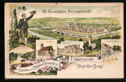 Lithographie Ganzsache PP8C3: Münden, Mündener Heimatsfest, Weserblick, St. Blasii, Rathaus, Langestrasse, Totalansi  - Postcards