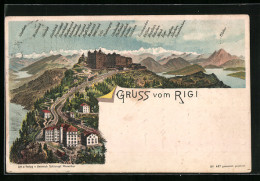 Lithographie Rigi, Hotel Und Bergpanorama Mit Eiger, Mönch Und Jungfrau  - Autres & Non Classés