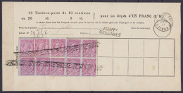 Bulletin D'épargne FR - Dépôt De 1 Franc Affr. 10x N°46 Annulation Roulette Càd FELUY-ARQUENNES /17 JANV 1887 - Griffe " - 1884-1891 Leopold II.