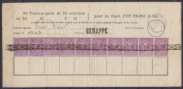 Bulletin D'épargne FR - Dépôt De 1 Franc Affr. 10x N°46 Annulation Roulette Càd GENAPPE /25 MAI 1887 - Griffe "GENAPPE" - 1884-1891 Leopold II.