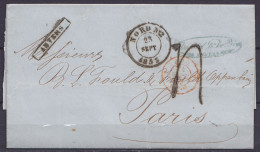 L. Datée 23 Septembre 1853 De ANVERS Càd Ambulant NORD N°2 /23 SEPT 1853 Pour PARIS - Port "4" Au Tampon - Griffe [ANVER - 1851-1857 Medaglioni (6/8)