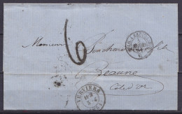 L. Datée 5 Avril 1861 Port "6" Au Tampon Càd VERVIERS /5-4-1861 Pour BEAUNE Côte D'Or Càd "BELG. A ERQUELINES (au Dos: C - 1858-1862 Medaillen (9/12)