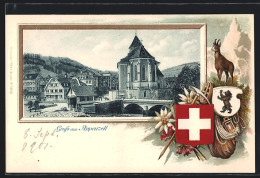 Lithographie Appenzell, Ortsansicht Mit Wappen  - Appenzell