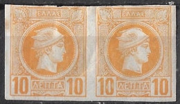 GREECE 1891-1896 Small Hermes Heads 10 L Yellow-orange Imperforated Pair Vl. 100 MH - Nuovi