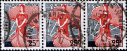 France Poste Obl Yv:1216 Mi:1259 Marianne à La Nef (Beau Cachet Rond) Bande De 3 - Used Stamps