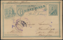 Guatemala Ganzsache 3c Green Ansicht Via New Orleans Hamburg Postal Stationery - Guatemala