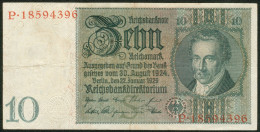 Deutsches Reich 10 Reichsmark 30. Aug. 1924 Serie P Rote Kenn Nr.18594396(8stellig) Rosenberg Nr.173 - 10 Mark