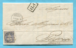 Faltbrief Von Zürich Nach Pescia Mit PD-Stempel 1870 - Covers & Documents