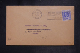 CEYLAN - Lettre > France - 1927 - M 1893 - Ceylon (...-1947)