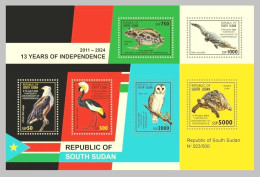 SOUTH SUDAN 2024 SOUVENIR SHEET 6V INDEPENDENCE - FROG FROGS TURTLE TURTLES OWL OWLS CROCODILE EAGLE CROWNED CRANE - MNH - Rane