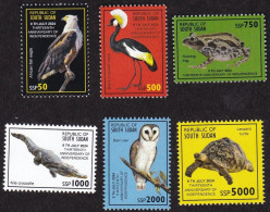 SOUTH SUDAN 2024 SET 6V - 13 INDEPENDENCE ANNIV - FROG FROGS TURTLE TURTLES OWL OWLS CROCODILE EAGLE CROWNED CRANE - MNH - South Sudan