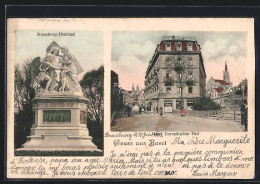 AK Basel, Strassburg-Denkmal, Hotel Europäischer Hof  - Basel