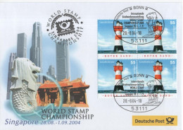 Germany Deutschland 2004 FDC Singapore World Stamp Championship Briefmarkenausstellung, Leuchtturm Lighthouse, Bonn - 2001-2010