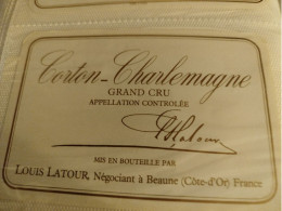 ÉTIQUETTE DE VIN CORTON CHARLEMAGNE GRAND CRU DOMAINE LOUIS LATOUR - Bourgogne