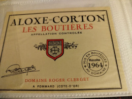 ÉTIQUETTE DE VIN ALOXE-CORTON LES BOUTIÈRES 1964 DOMAINE ROGER CLERGET - Bourgogne