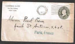 1917 2c Envelope, NY Hudson Ter. Sta. To Paris France, Corner Card - Lettres & Documents