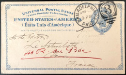 Etats-Unis, Entier-carte, Cachet PHILADELPHIA, PA / PAID 1890 Pour La France - (C720) - ...-1900