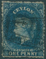 Ceylon 1863 SG45 1d Blue QV Crown CC Wmk FU (amd) - Sri Lanka (Ceylon) (1948-...)