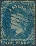 Ceylon 1863 SG45x 1d Blue QV Crown CC Wmk Rev FU (amd) - Sri Lanka (Ceylon) (1948-...)