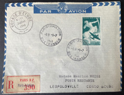 Lettre Recommandé Par Avion Voyage D'Etudes Paris Leopoldville Congo Belge 1946 - 1927-1959 Covers & Documents