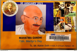 India 30th.January'2023 75th. Martyr's Day "Mahatma Gandhi" Stamped Postal Used By Registered Speed Post Cover Per Scan - Storia Postale