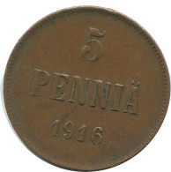 5 PENNIA 1916 FINNLAND FINLAND Münze RUSSLAND RUSSIA EMPIRE #AB146.5.D.A - Finland