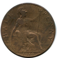 HALF PENNY 1910 UK GRANDE-BRETAGNE GREAT BRITAIN Pièce #AZ652.F.A - C. 1/2 Penny