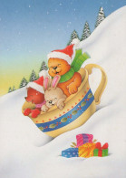 Feliz Año Navidad CONEJO Vintage Tarjeta Postal CPSM #PAV278.A - New Year