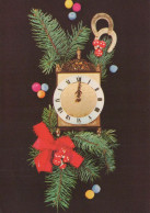Buon Anno Natale OROLOGIO DA TAVOLO Vintage Cartolina CPSM #PAT717.A - New Year