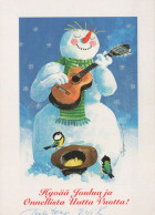 Bonne Année Noël BONHOMME DE NEIGE Vintage Carte Postale CPSM #PBM552.A - New Year