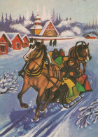 Bonne Année Noël CHEVAL Vintage Carte Postale CPSM #PBM437.A - New Year
