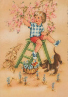 Happy New Year Christmas CHILDREN Animals Vintage Postcard CPSM #PBS990.A - Neujahr